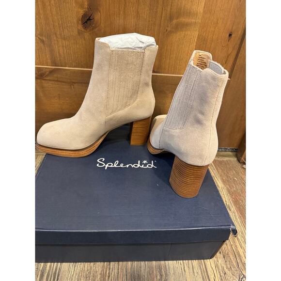 Splendid Andromeda Platform Suede Bootie, Chunky Wood Platform, Beige, 9, NWT - Picture 2 of 11